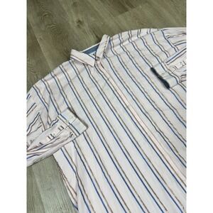 J.Jill Womens Long Sleeve Striped‎ Button Down Shirt Size L Pink Blue Brown